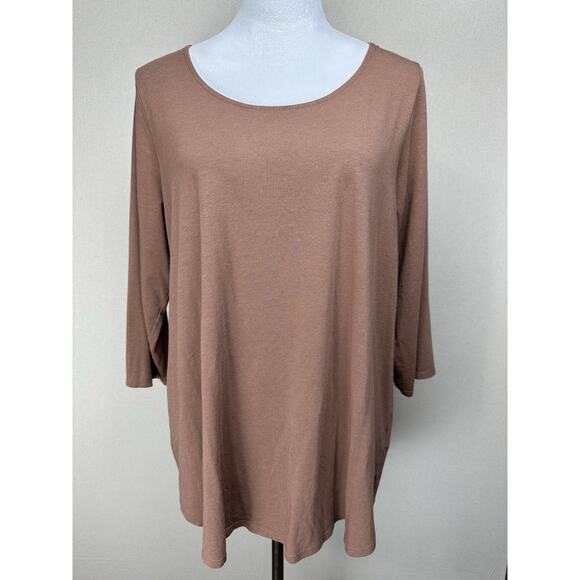 Tahari Top 1X Brown Pima Cotton Scoop Neck Minimalist Stretch Tunic Quiet Luxury - Picture 1 of 10